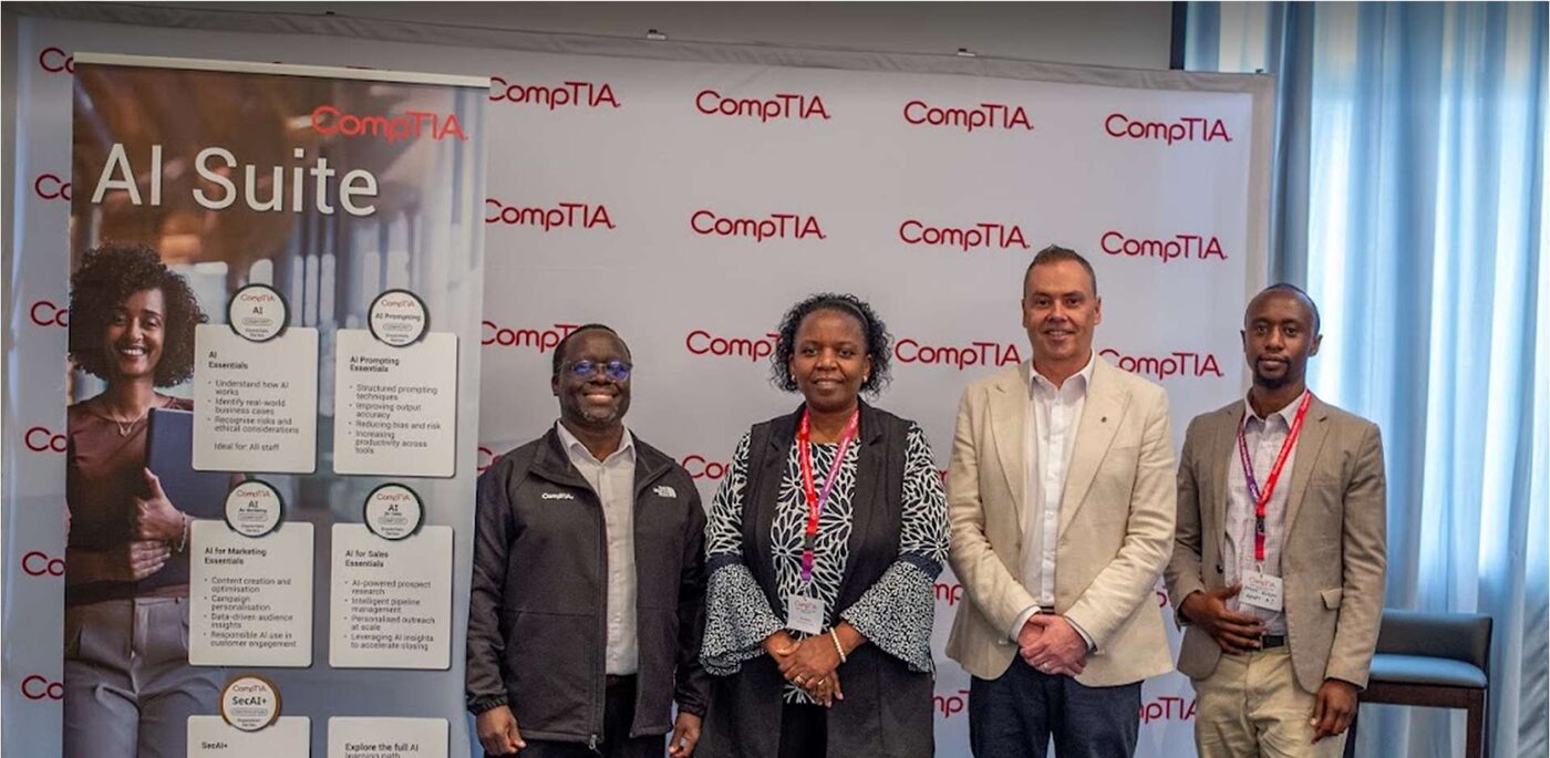 AdaptAI team with CompTIA representatives at a CompTIA AI Suite event